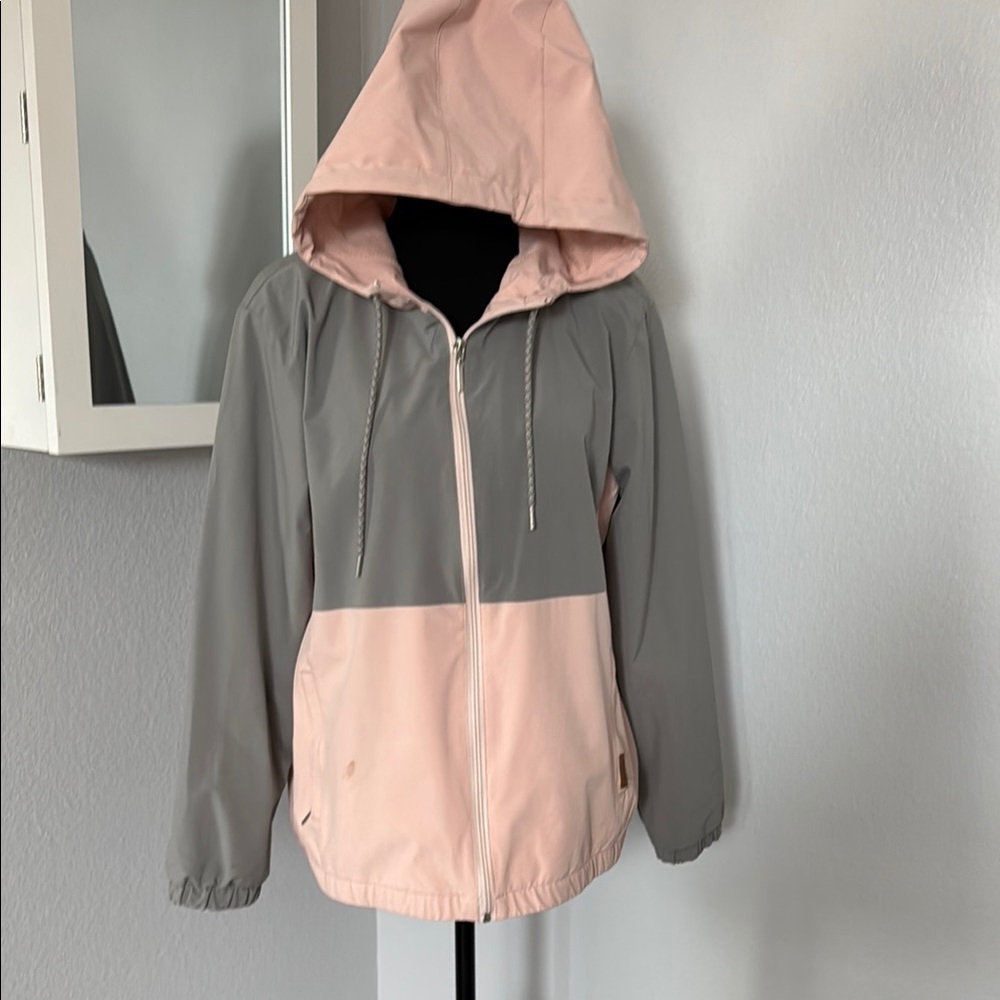 Colorblock Hooded Jacket - Pink and Gray